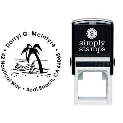 Row Boat Palm Tree Address Stamp - alternate view