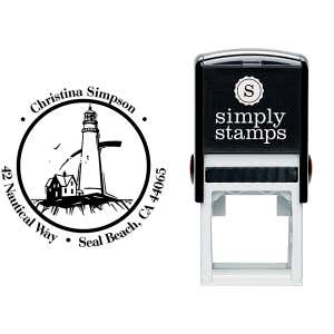 Lighthouse on Shore Round Address Stamp Body and Design