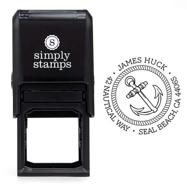 Nautical Anchor Custom Address Stamp design over self inking stamp body