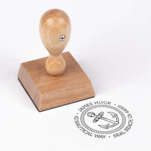 Nautical Anchor Custom Address Stamp impression next to european stamp body