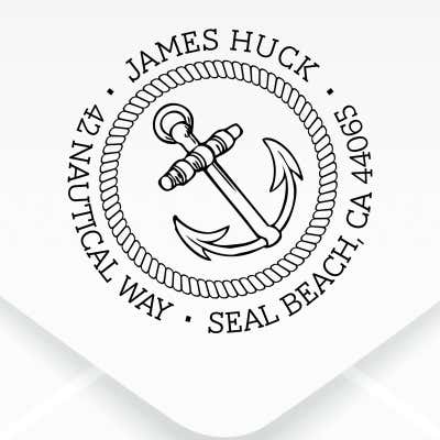 Nautical Anchor Custom Address Stamp design close up on an envelope