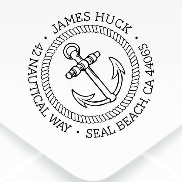 Nautical Anchor Custom Address Stamp design close up on an envelope