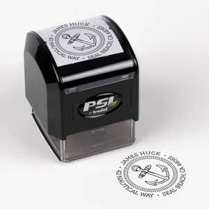 Nautical Anchor Custom Address Stamp impression next to pre inked stamp body