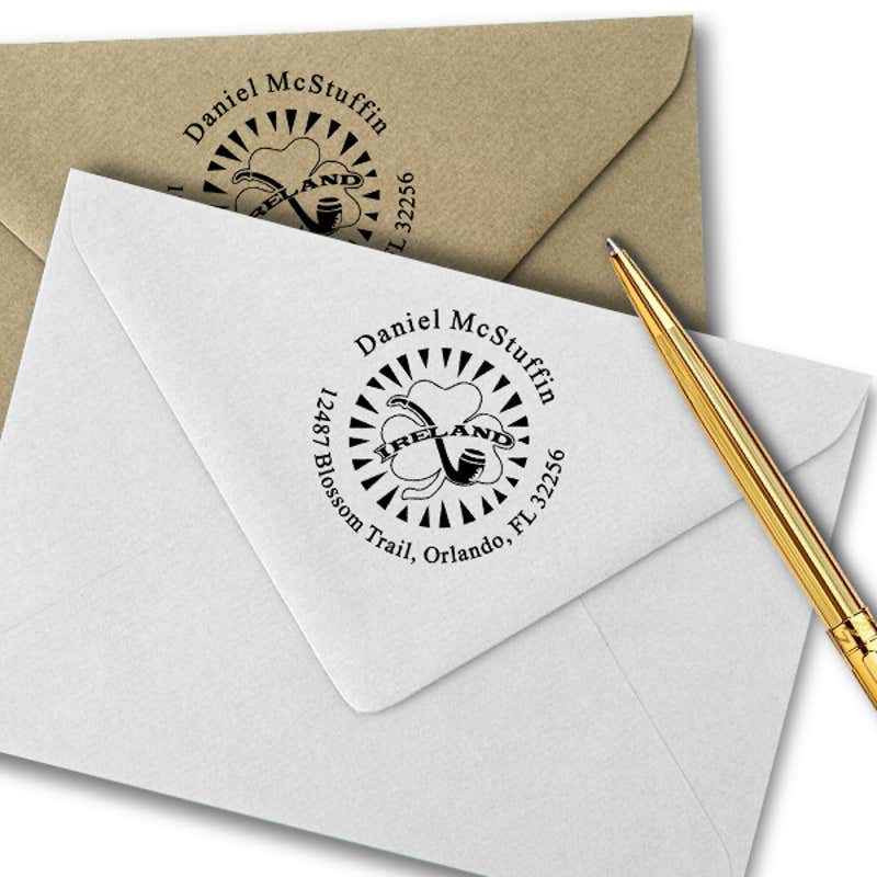 Ireland Shamrock Pipe Address Stamp Imprint Example