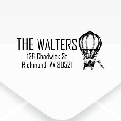Hot Air Balloon Return Address Stamp design close up on an envelope