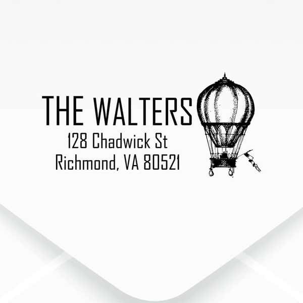 Hot Air Balloon Return Address Stamp design close up on an envelope