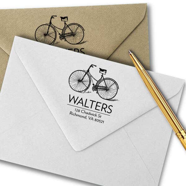 Retro Vintage Bicycle Return Address Stamp Imprint Example