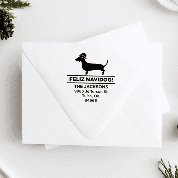 Feliz Navidog Dachshund Holiday Address Stamp