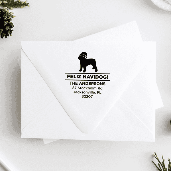 Feliz Navidog French Bulldog Holiday Address Stamp