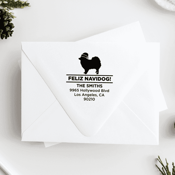 Feliz Navidog Pomeranian Holiday Address Stamp
