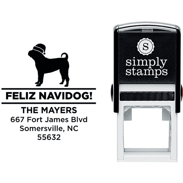 Feliz Navidog Pug Holiday Address Stamp