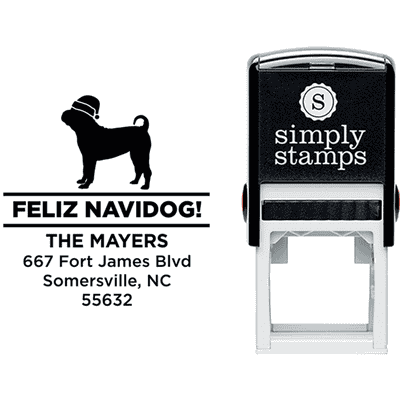 Feliz Navidog Pug Holiday Address Stamp - alternate view