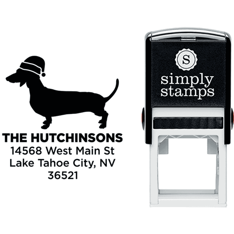 Daschund Dog With Santa Hat Holiday Address Stamp