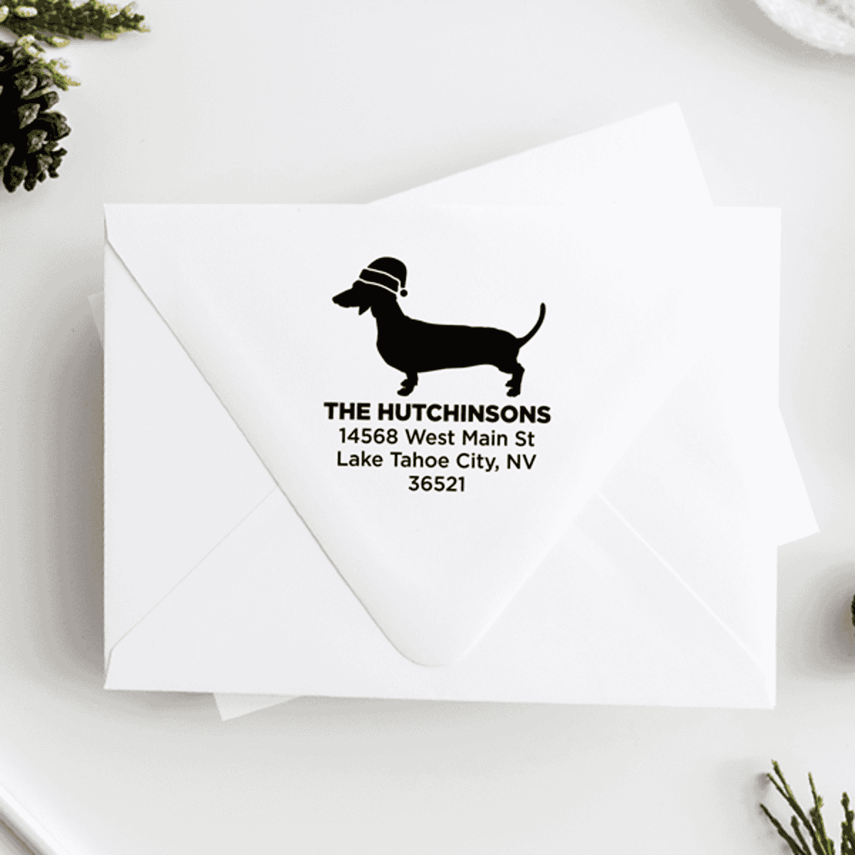 Daschund Dog With Santa Hat Holiday Address Stamp