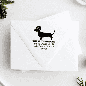 Daschund Dog With Santa Hat Holiday Address Stamp