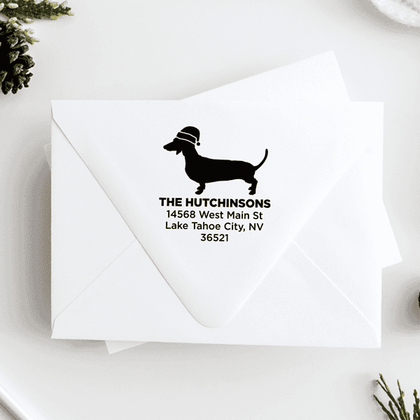 Daschund Dog With Santa Hat Holiday Address Stamp