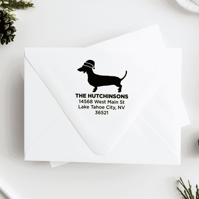 Daschund Dog With Santa Hat Holiday Address Stamp