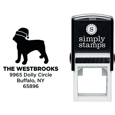 French Bull Dog With Santa Hat Holiday Address Stamp - alternate view