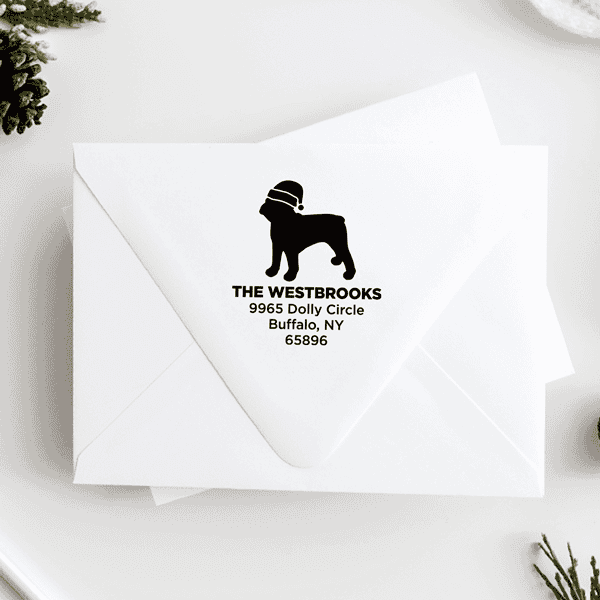 French Bull Dog With Santa Hat Holiday Address Stamp