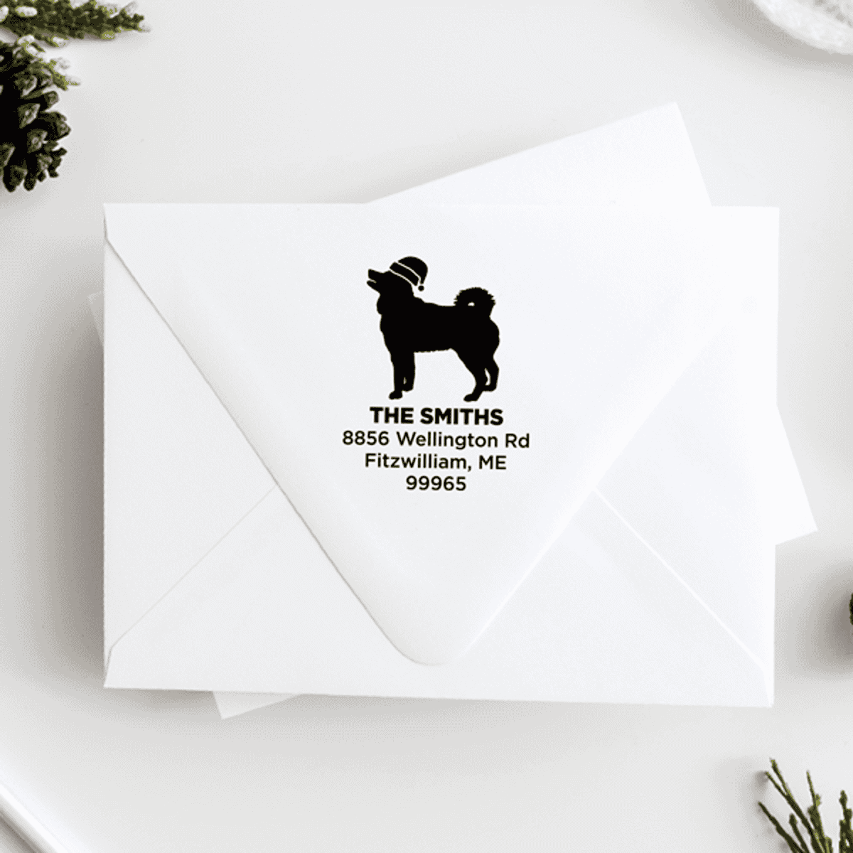 Husky Dog With Santa Hat Holiday Address Stamp