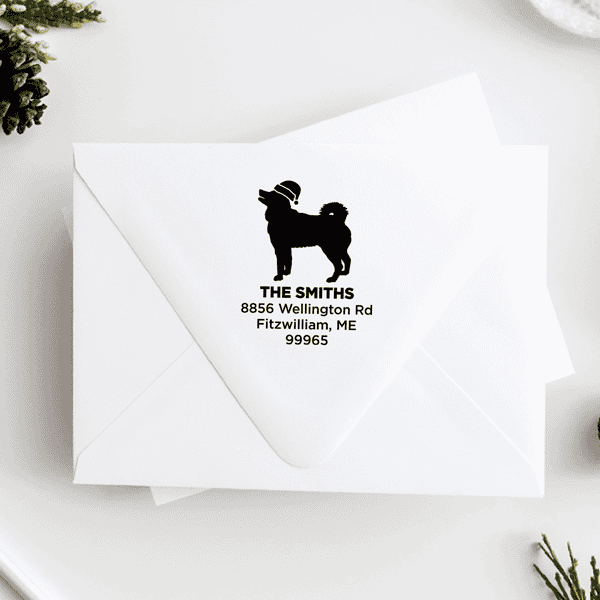 Husky Dog With Santa Hat Holiday Address Stamp