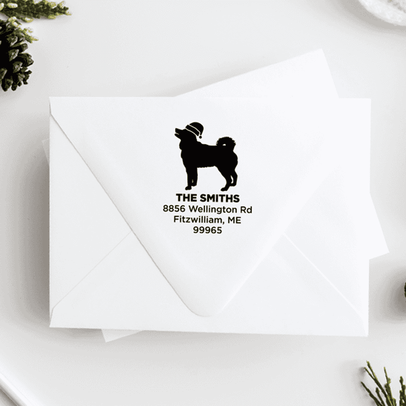 Husky Dog With Santa Hat Holiday Address Stamp