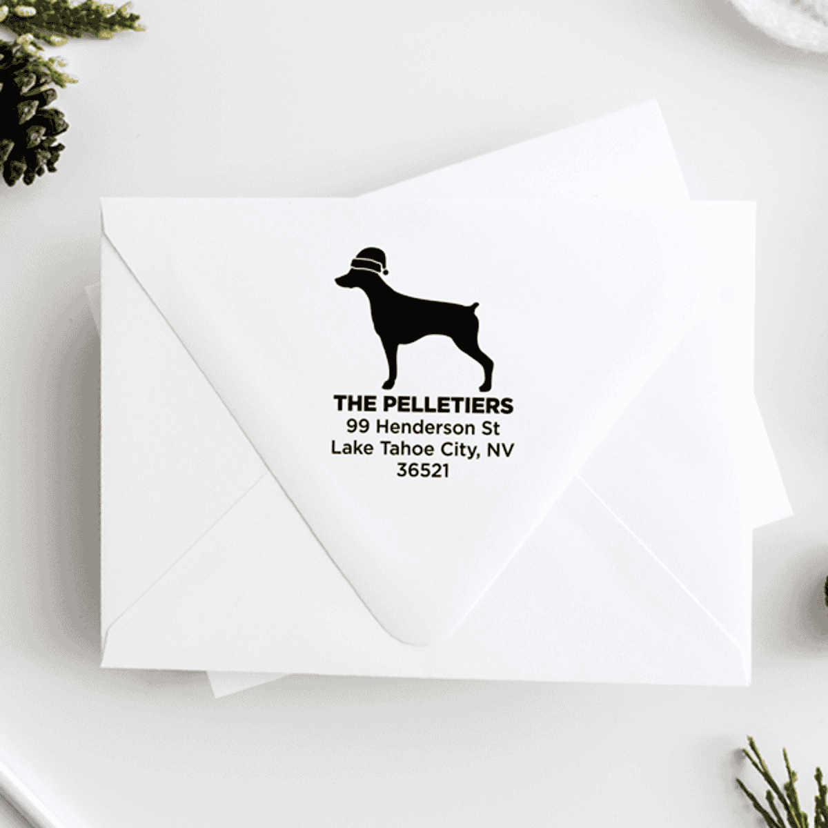 Pointer Dog With Santa Hat Holiday Address Stamp