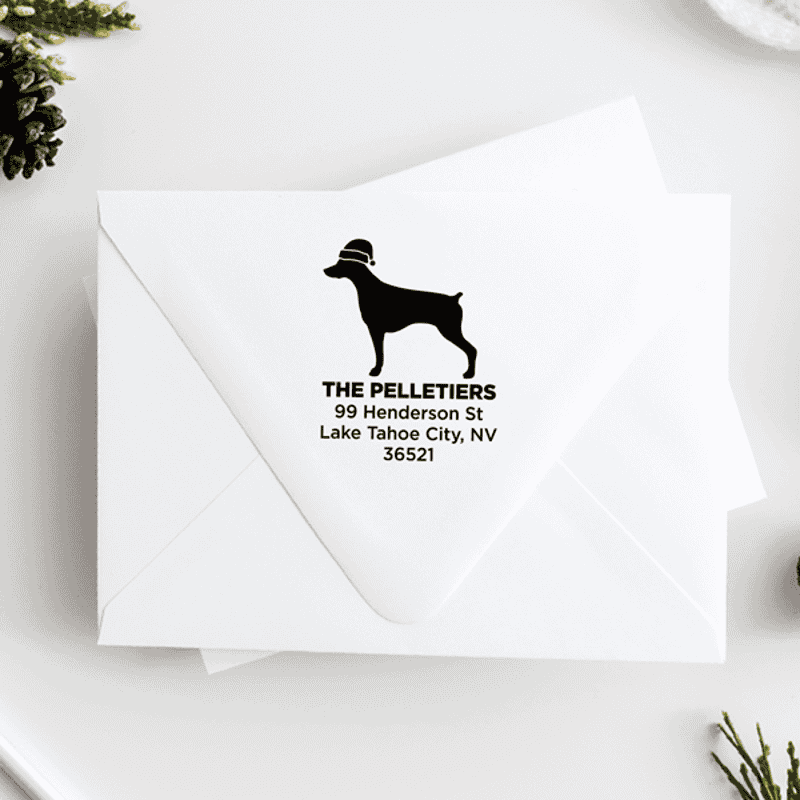 Pointer Dog With Santa Hat Holiday Address Stamp