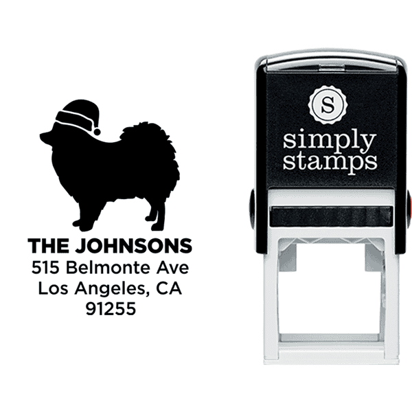 Pomeranian Dog With Santa Hat Holiday Address Stamp