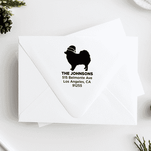 Pomeranian Dog With Santa Hat Holiday Address Stamp