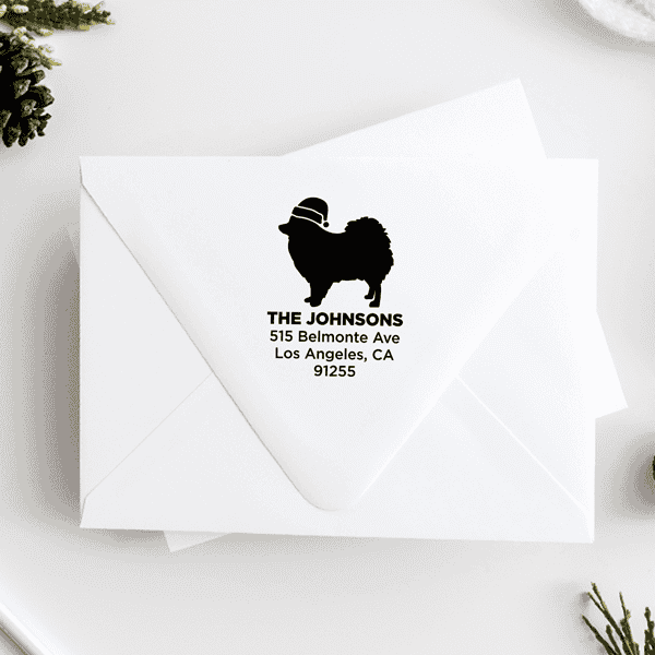 Pomeranian Dog With Santa Hat Holiday Address Stamp