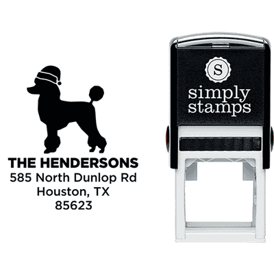 Poodle Dog With Santa Hat Holiday Address Stamp - alternate view