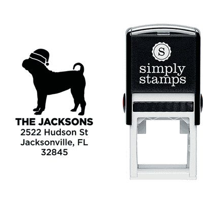 Pug Dog With Santa Hat Holiday Address Stamp - alternate view