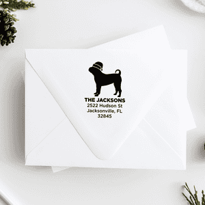 Pug Dog With Santa Hat Holiday Address Stamp