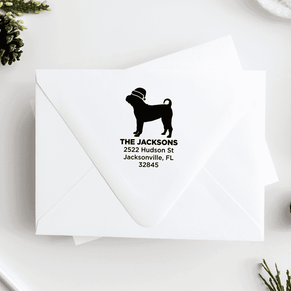 Pug Dog With Santa Hat Holiday Address Stamp