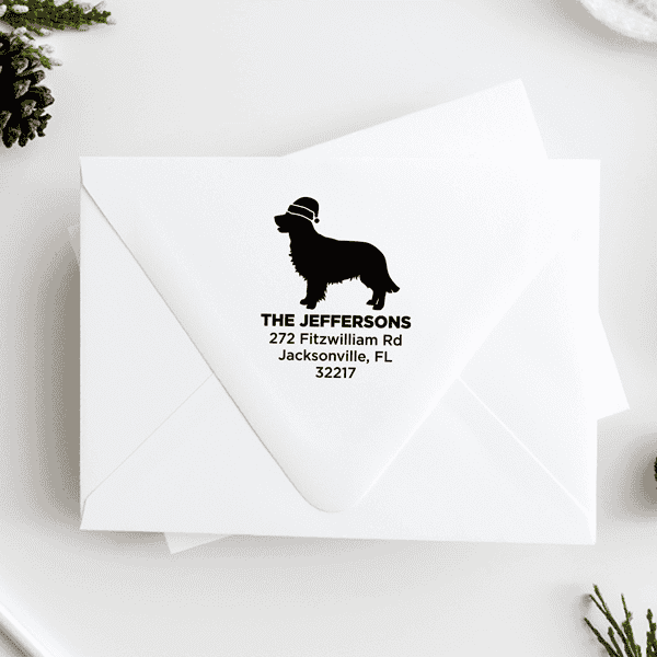 Retriever Dog With Santa Hat Holiday Address Stamp