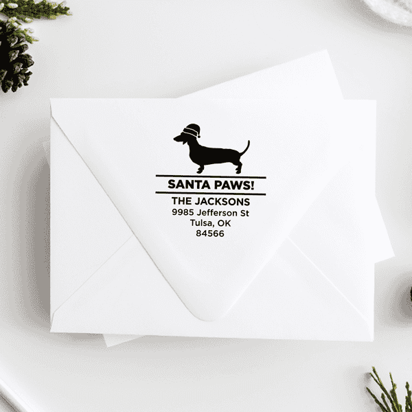 Santa Paws Dachshund Holiday Address Stamp