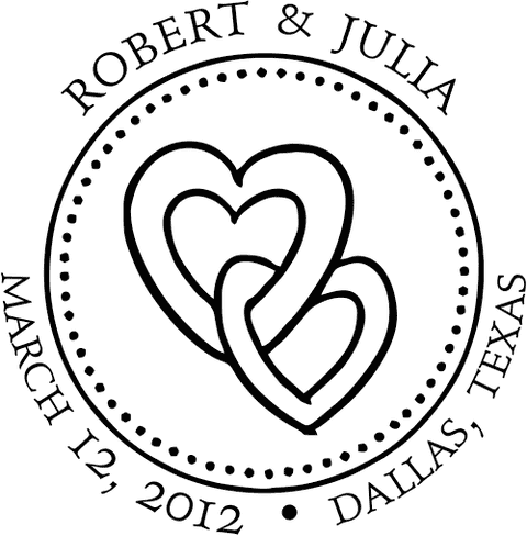 Linked Hearts Round Wedding Stamp