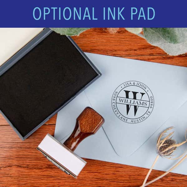 Ink Pad Color Options Next to Wood Handle Stamp
