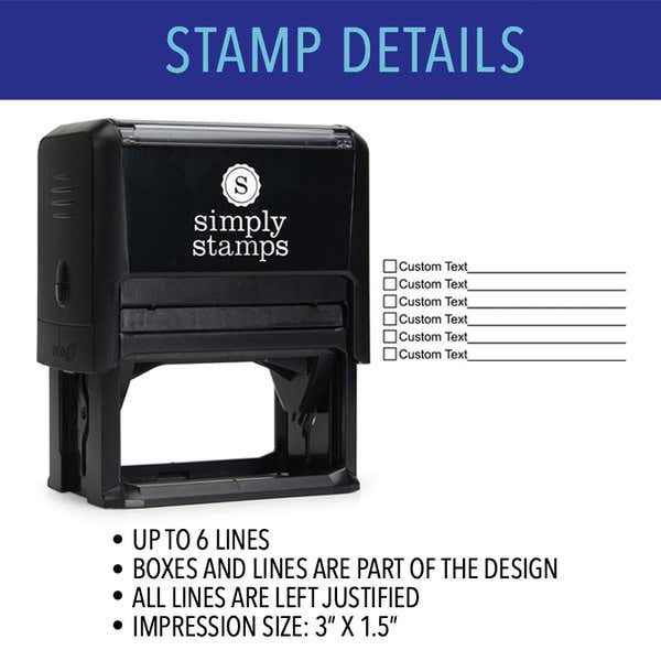 6 Line Box Form Custom Rubber Stamp Details