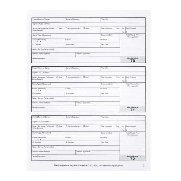 The Inside of the Complete Notary Records Book 