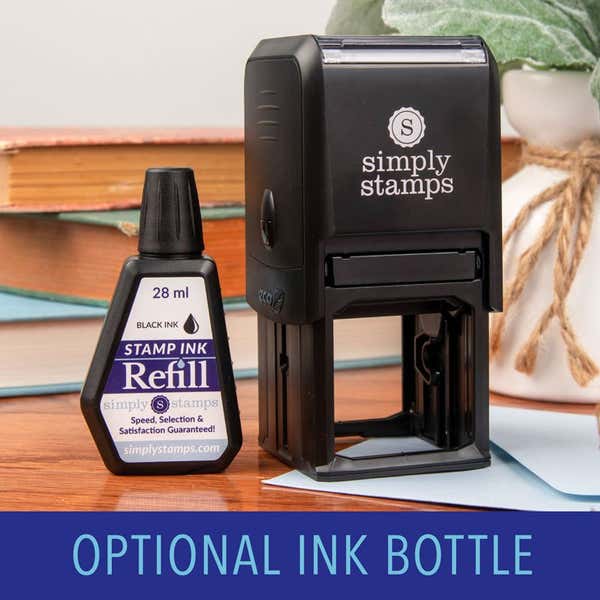 Black Ink Bottle Next to Self-Inking Stamp Body