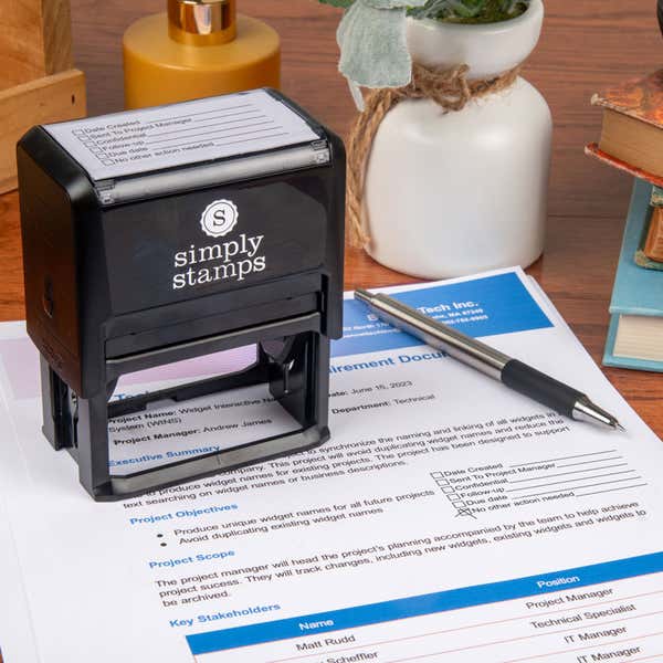 6 Line Box Form Custom Rubber Stamp on Form 1 (lifestyle)
