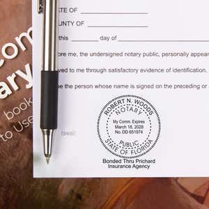 Florida Notary Bonded Thru Agency Impression on White