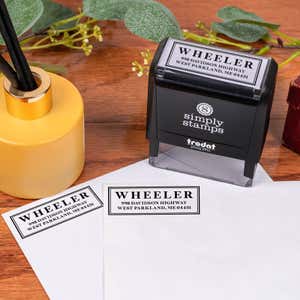 Boxed Serif Stamp Impression on Envelope Next to Stamp Body
