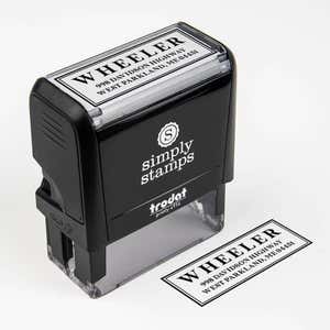 Boxed Serif Stamp Body at an angle next to stamp impression