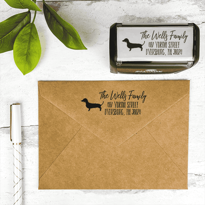 Dachshund Dog Personalized Address Stamp Lifestyle