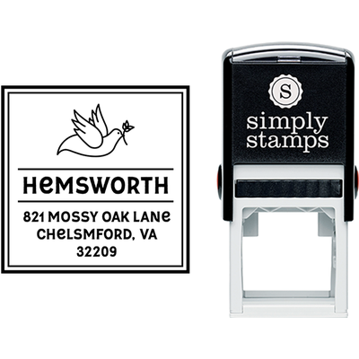 Dove Delivering Flower 1.5" Square Address Stamp