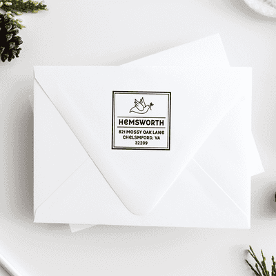Dove Delivering Flower 1.5" Square Address Stamp - alternate view