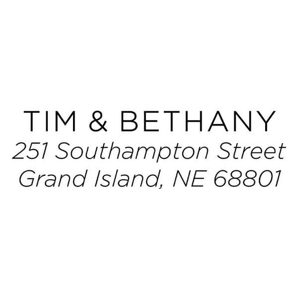 Light Sans Serif Address Stamp impression on white background